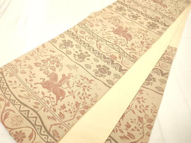 平和屋着物◎六通柄袋帯 狩猟花文 正絹 逸品 AABN2923ps