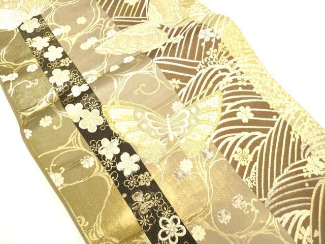 平和屋着物◎六通柄袋帯 舞蝶花文 金銀糸 正絹 逸品 AABN2924ps