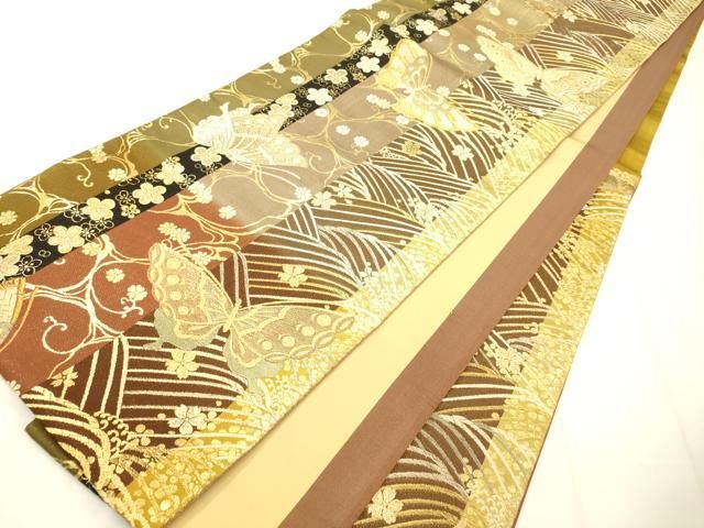平和屋着物◎六通柄袋帯 舞蝶花文 金銀糸 正絹 逸品 AABN2924ps