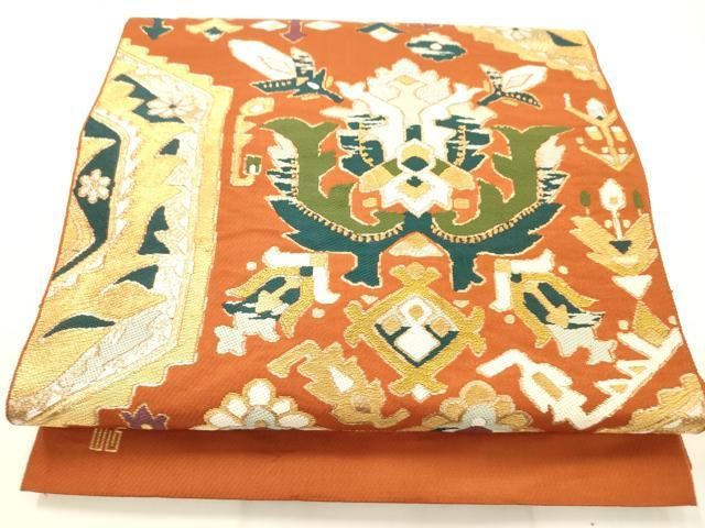 平和屋着物◎六通柄 本袋帯 抽象花文 金糸 正絹 逸品 AABN2932ps