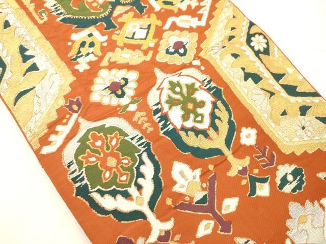 平和屋着物◎六通柄 本袋帯 抽象花文 金糸 正絹 逸品 AABN2932ps