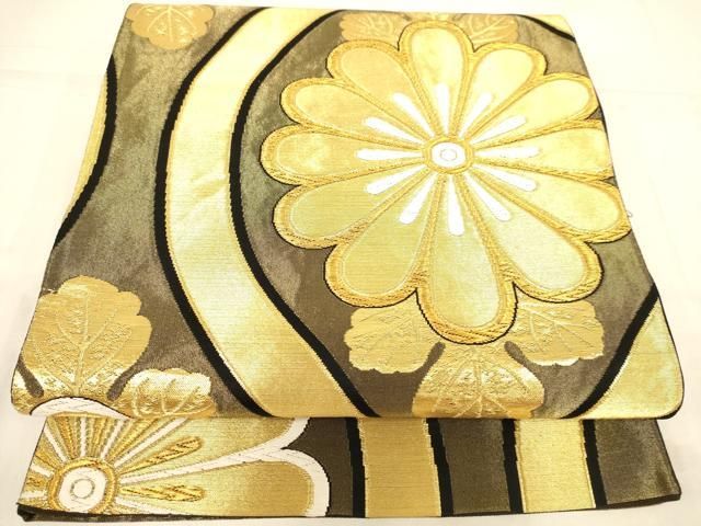 平和屋着物◎六通柄袋帯 唐織 立涌花文 黒地 金糸 正絹 逸品 AABN2944ps
