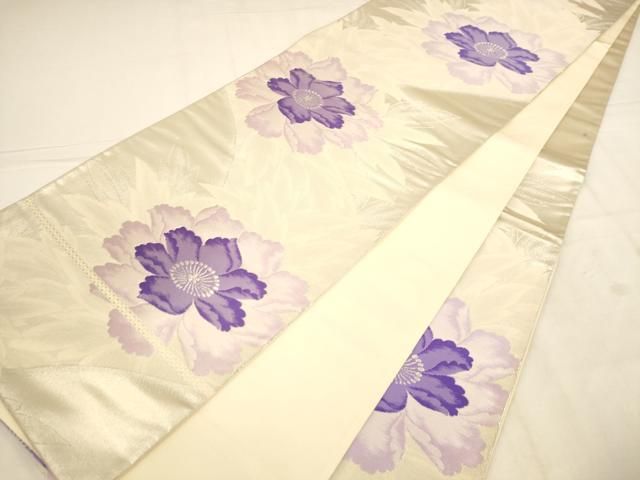 平和屋着物◎六通柄袋帯 唐織 舞花文 銀糸 正絹 逸品 AABN2954ps