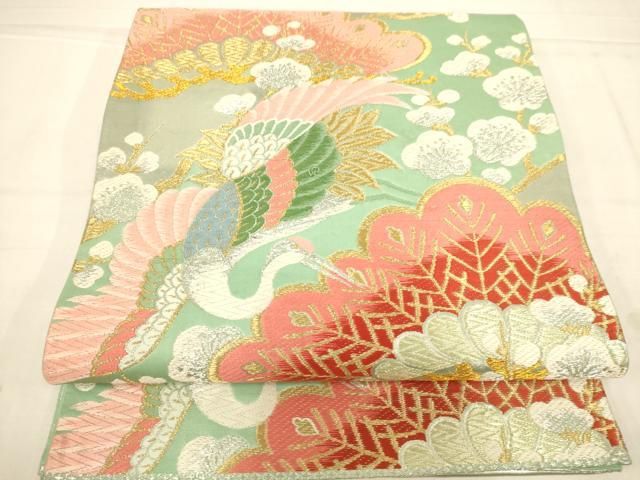 平和屋着物◎六通柄袋帯 唐織 飛鶴花松文 金銀糸 正絹 逸品 AABN2955ps
