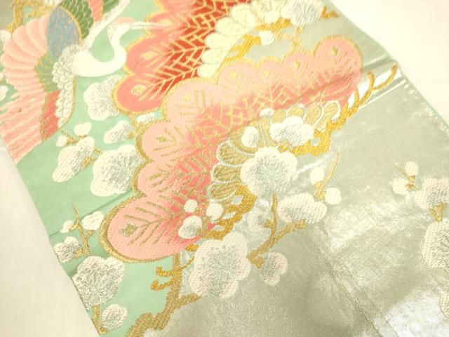 平和屋着物◎六通柄袋帯 唐織 飛鶴花松文 金銀糸 正絹 逸品 AABN2955ps