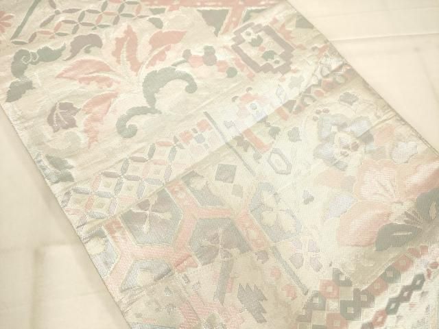 平和屋着物◎佐賀錦 六通柄袋帯 抽象花文 銀糸 正絹 逸品 AABN2958ps