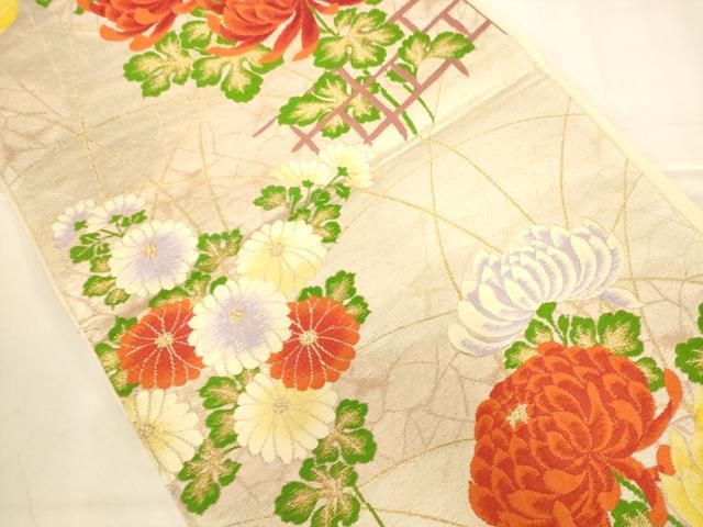 平和屋着物◎六通柄袋帯 唐織 菊 金糸 正絹 逸品 AABN2960ps