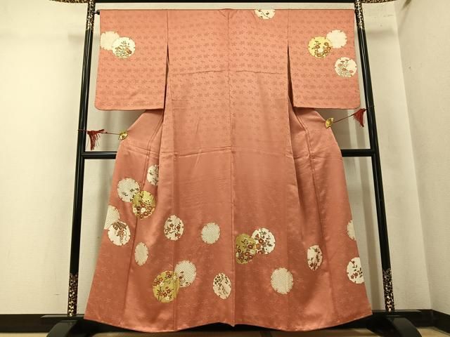 平和屋着物●訪問着 絞り 駒刺繍 雪輪花文 金彩 正絹 逸品 AABN2962ph