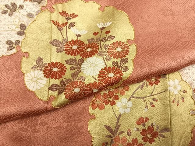 平和屋着物●訪問着 絞り 駒刺繍 雪輪花文 金彩 正絹 逸品 AABN2962ph