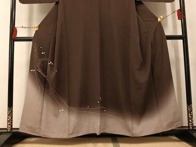 平和屋着物●訪問着 駒刺繍 枝花文 暈し染め 金彩 正絹 逸品 AABN2971ph