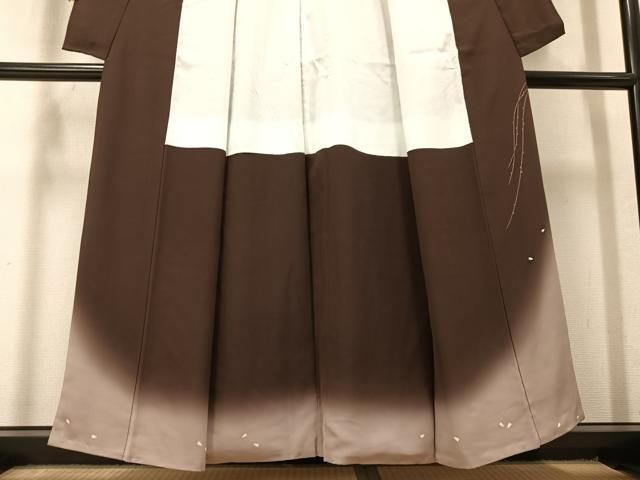 平和屋着物●訪問着 駒刺繍 枝花文 暈し染め 金彩 正絹 逸品 AABN2971ph