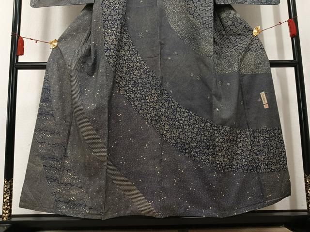 平和屋着物●訪問着 藍 型絵染 松本輝之 草花文 正絹 逸品 AABN2972ph