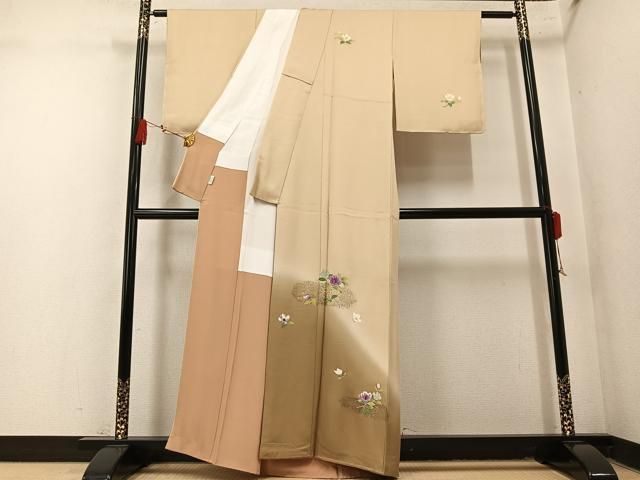 平和屋着物●西陣 京の名門 じゅらく謹製 帝王紫(古代帝王紫) 訪問着 刺繍 枝花文 暈し染め 金彩 正絹 逸品 AABN2977ph