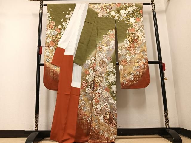 平和屋着物●豪華振袖 御所車花文 暈し染め 金彩 正絹 逸品 AABN2980ph
