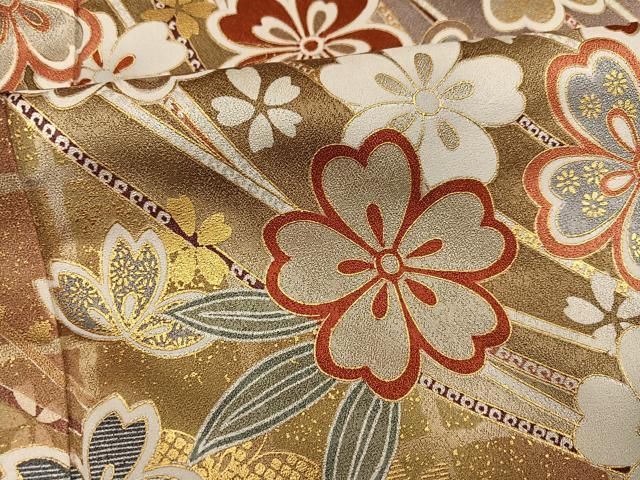 平和屋着物●豪華振袖 御所車花文 暈し染め 金彩 正絹 逸品 AABN2980ph