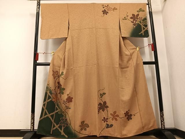 平和屋着物●訪問着 葡萄蔦の葉文 暈し染め 金彩 正絹 逸品 未使用 AABN2981ph