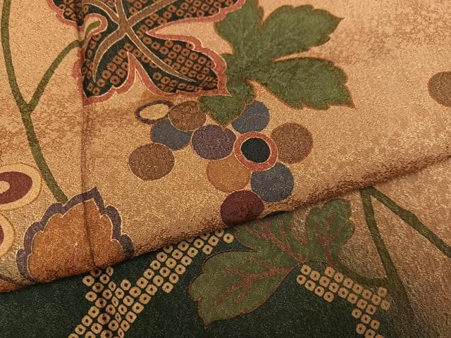 平和屋着物●訪問着 葡萄蔦の葉文 暈し染め 金彩 正絹 逸品 未使用 AABN2981ph