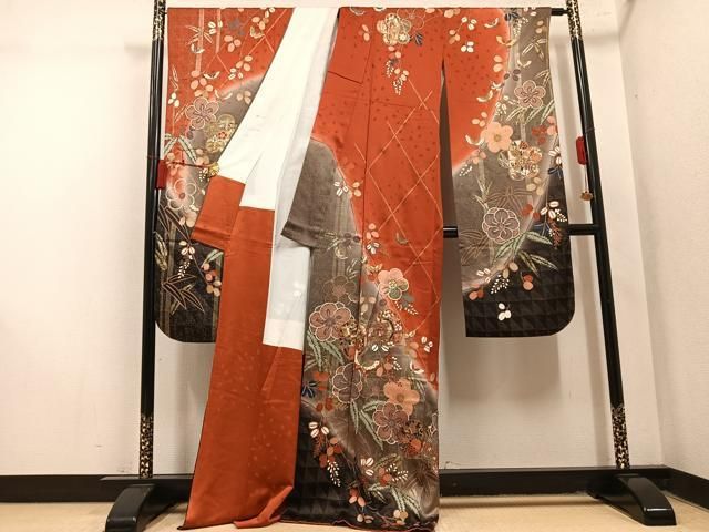 平和屋着物●豪華振袖 花蝶鼓文 暈し染め 金彩 正絹 逸品 AABN2987ph
