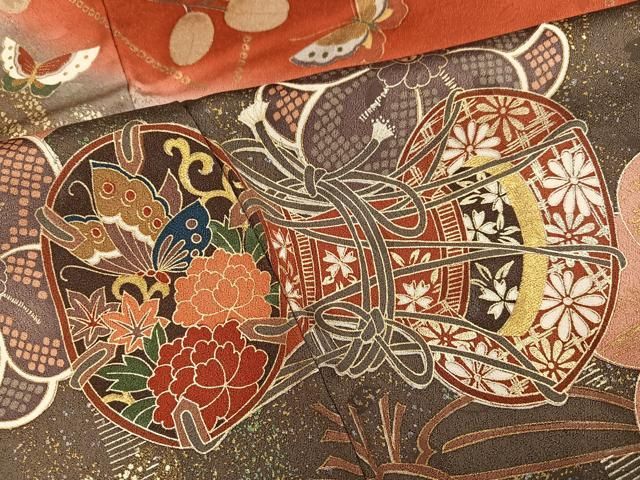 平和屋着物●豪華振袖 花蝶鼓文 暈し染め 金彩 正絹 逸品 AABN2987ph