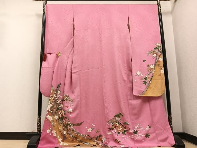 平和屋着物●豪華振袖 御所車檜扇花文 金彩 ロング丈 正絹 逸品 AABN2989ph