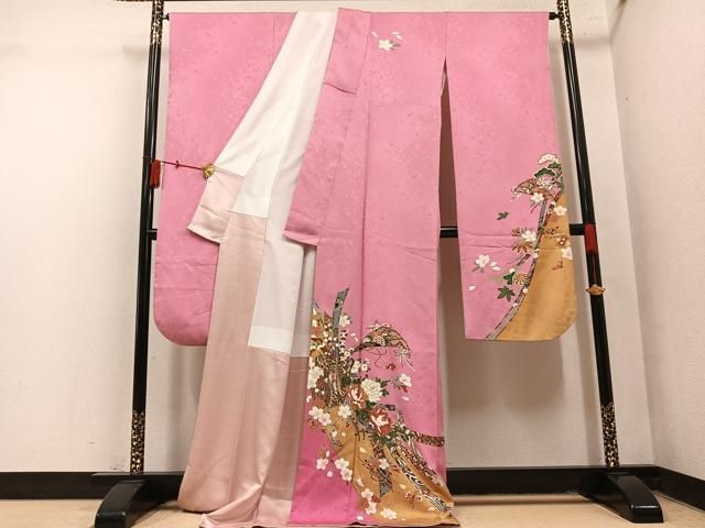 平和屋着物●豪華振袖 御所車檜扇花文 金彩 ロング丈 正絹 逸品 AABN2989ph
