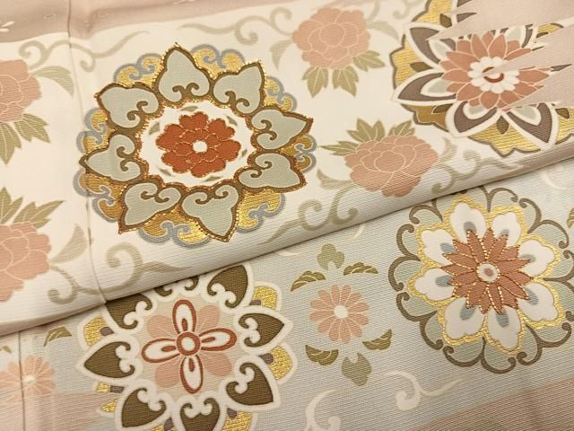 平和屋着物●訪問着 駒刺繍 花唐草文 金彩 三越扱い 正絹 逸品 AABN2990ph