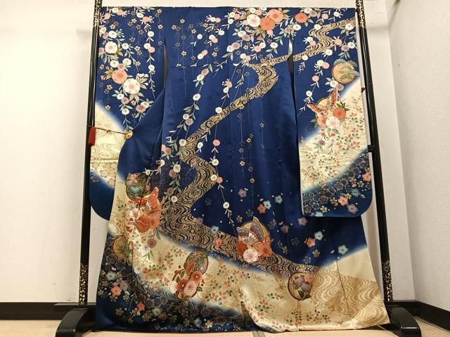 平和屋着物●豪華振袖 駒刺繍 花蝶文 暈し染め 金彩 正絹 逸品 AABN2995ph