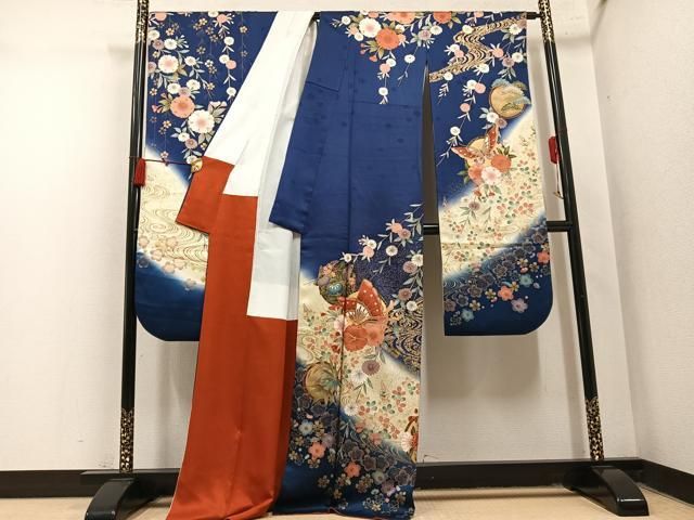 平和屋着物●豪華振袖 駒刺繍 花蝶文 暈し染め 金彩 正絹 逸品 AABN2995ph