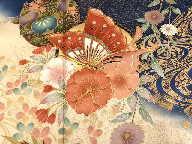 平和屋着物●豪華振袖 駒刺繍 花蝶文 暈し染め 金彩 正絹 逸品 AABN2995ph
