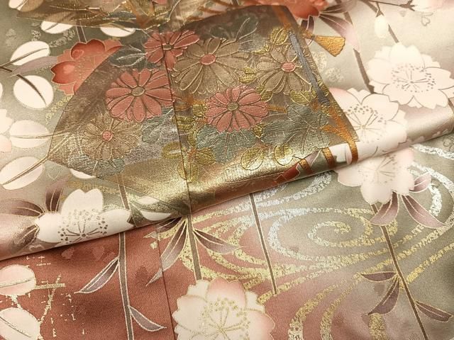 平和屋着物●豪華振袖 扇面花文 暈し染め 金銀彩 鈴乃屋扱い 正絹 逸品 AABN2997ph