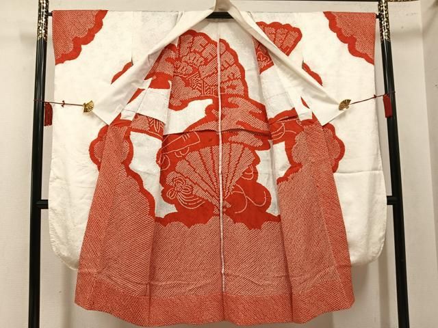 平和屋着物●振袖用長襦袢 無双仕立て 総絞り 檜扇花文 正絹 逸品 AABN3006ph