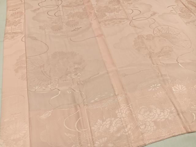 平和屋着物●振袖用長襦袢 無双仕立て 草花地紋 薄香色 正絹 逸品 AABN3007ph