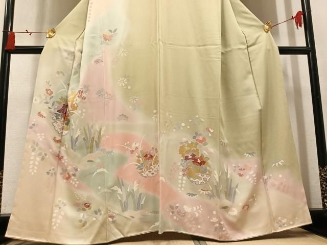 平和屋着物●訪問着 雪輪草花文 暈し染め 金彩 正絹 逸品 AABN3011ph