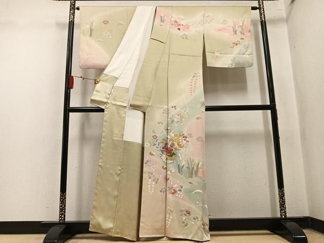 平和屋着物●訪問着 雪輪草花文 暈し染め 金彩 正絹 逸品 AABN3011ph