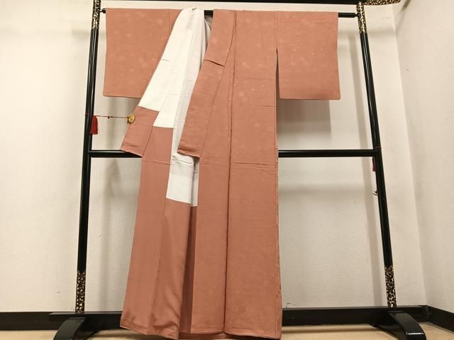 平和屋着物●上質な色無地 吉祥草花地紋 深支子色 正絹 逸品 AABN3018ph