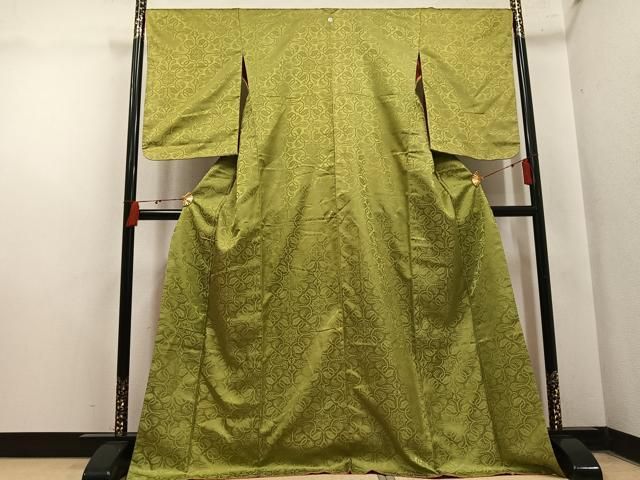 平和屋着物●上質な色無地 葡萄唐草地紋 木蘭色 正絹 逸品 未使用 AABN3042ph
