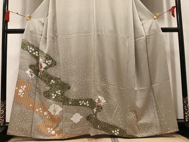 平和屋着物●訪問着 絞り 刺繍 草花文 金彩 正絹 逸品 AABN3054ph