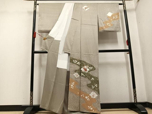 平和屋着物●訪問着 絞り 刺繍 草花文 金彩 正絹 逸品 AABN3054ph