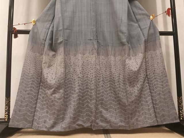 平和屋着物●訪問着 紬地 竜巻絞り 波文 正絹 逸品 AABN3073ph