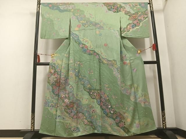 平和屋着物●訪問着 扇面吉祥花文 金彩 正絹 逸品 AABN3074ph