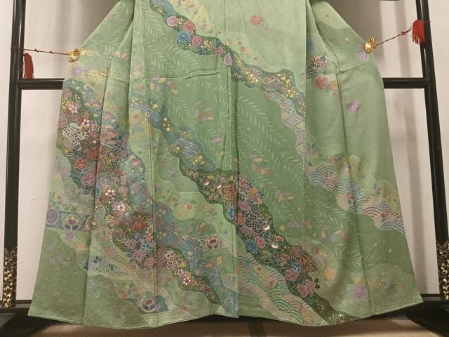平和屋着物●訪問着 扇面吉祥花文 金彩 正絹 逸品 AABN3074ph