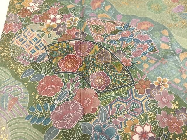平和屋着物●訪問着 扇面吉祥花文 金彩 正絹 逸品 AABN3074ph