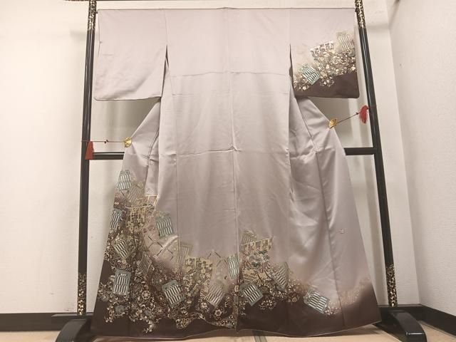 平和屋着物●玉虫金彩 加藤信和 訪問着 螺鈿 几帳唐草文 暈し染め 金銀彩 正絹 逸品 AABN3085ph