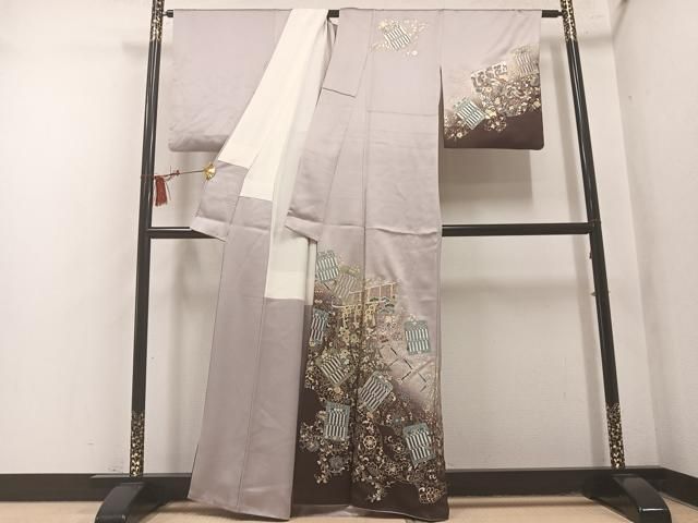 平和屋着物●玉虫金彩 加藤信和 訪問着 螺鈿 几帳唐草文 暈し染め 金銀彩 正絹 逸品 AABN3085ph