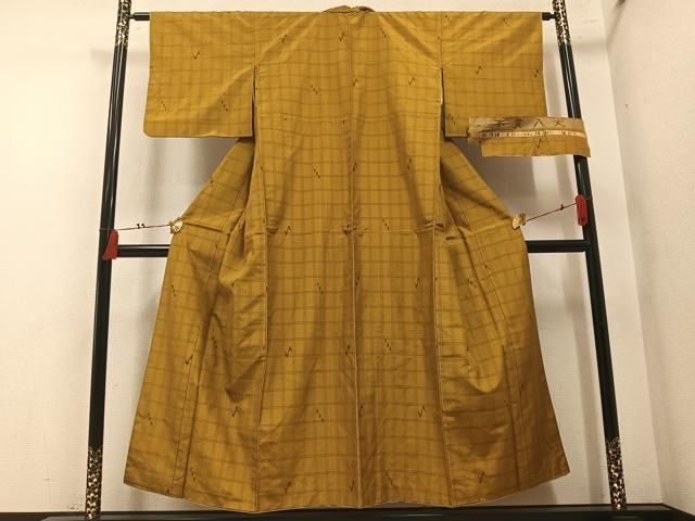 平和屋着物●本黄八丈 紬 格子 反端付き 正絹 逸品 AABN3090ph