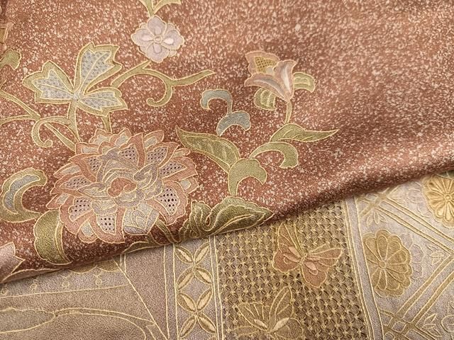 平和屋着物●中国三大刺繍 スワトウ刺繍 汕頭刺繍 総刺繍 訪問着 花蝶文 暈し染め 正絹 逸品 AABN3097ph