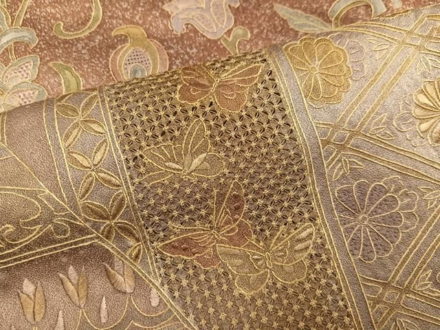 平和屋着物●中国三大刺繍 スワトウ刺繍 汕頭刺繍 総刺繍 訪問着 花蝶文 暈し染め 正絹 逸品 AABN3097ph