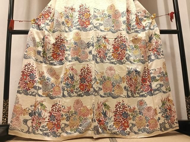 平和屋着物●訪問着 型染め 草花文 正絹 逸品 AABN3106ph