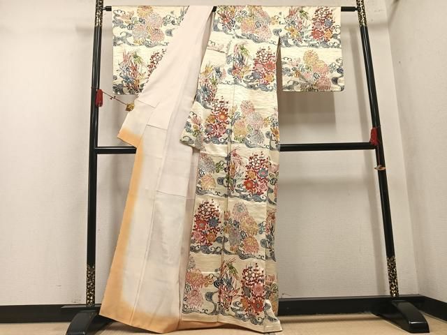 平和屋着物●訪問着 型染め 草花文 正絹 逸品 AABN3106ph
