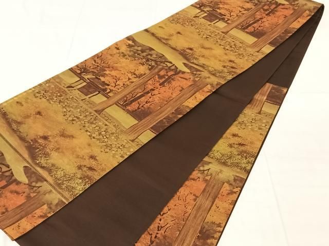 平和屋着物◎六通柄袋帯 風景文 金糸 正絹 逸品 AABN3124dk
